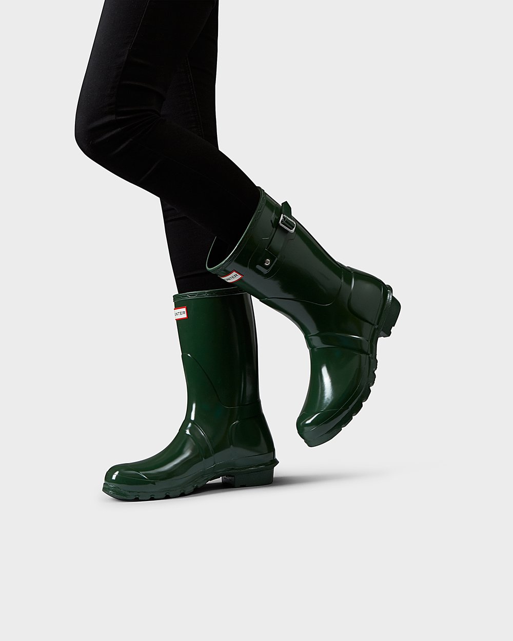 Womens Short Rain Boots - Hunter Original Gloss (95NZYDIVE) - Green